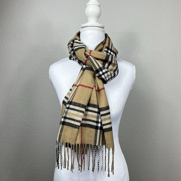 100% Cashmere Unisex Winter Scarf Made in Scotland Check Plaid Brown Black - Picture 1 of 7